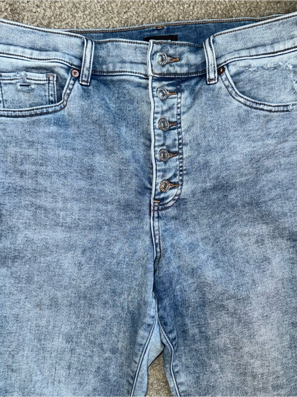 Express high rise skinny acid wash jeans; button fly size 12R - Picture 3 of 11